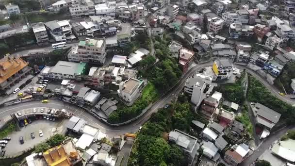 Drohnenblick Über Das Bergdorf Jiufen Taiwan Niedriger Winkel Reisen Kippbewegungen — Stockvideo