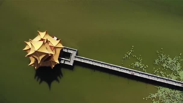 台湾高雄市のLotus Pond Lake武陵展望台からの空中ドローンの眺めゼニスの角度 ツイストムーブメント — ストック動画