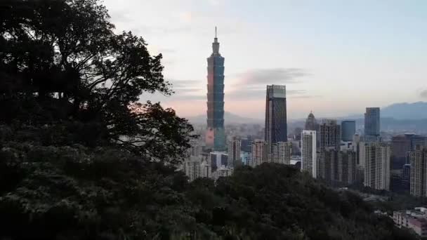 Incredibile Vista Aerea Drone Tramonto Taipei 101 Taipei Città Taiwan — Video Stock