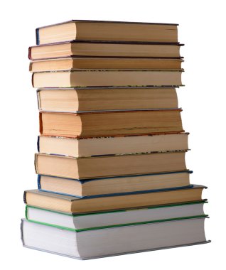Beyaz arkaplanda bir yığın eski kitap