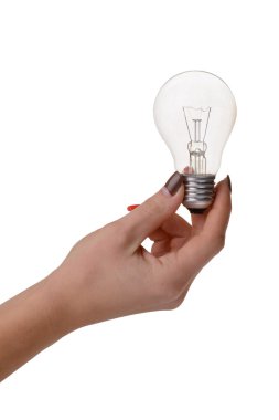 ampul beyaz zemin üzerinde bir elinde