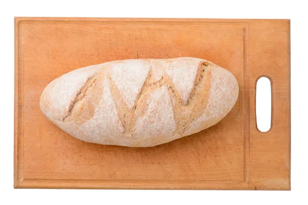 Vitt bröd på en planka isolerade — Stockfoto