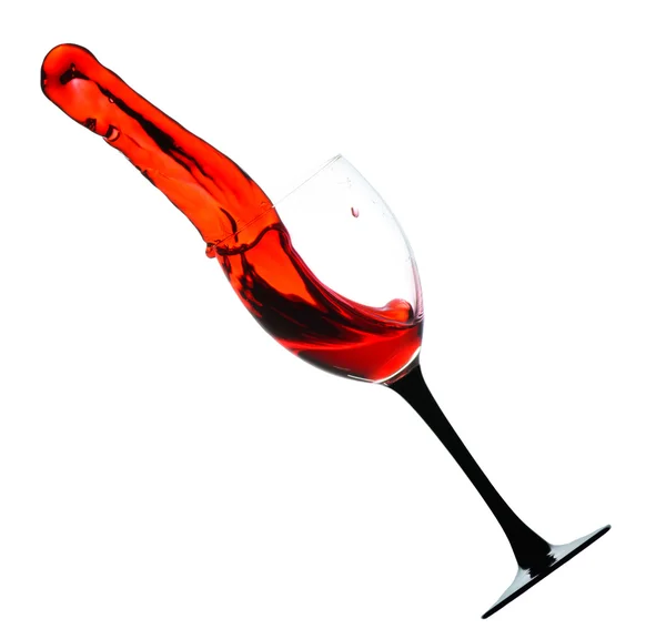 Czerwone wino z odrobiną na białym tle — Zdjęcie stockowe
