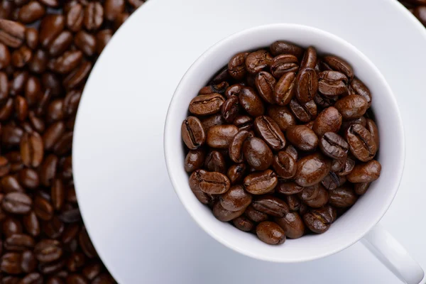 咖啡豆的白杯 免版税图库照片