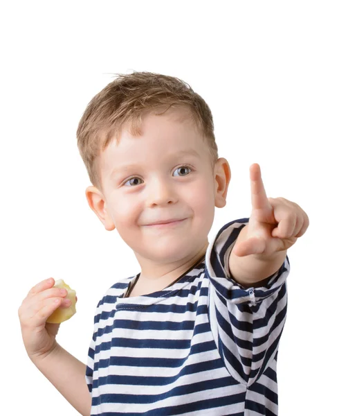 Маленький мальчик с указательным пальцем — стоковое фото