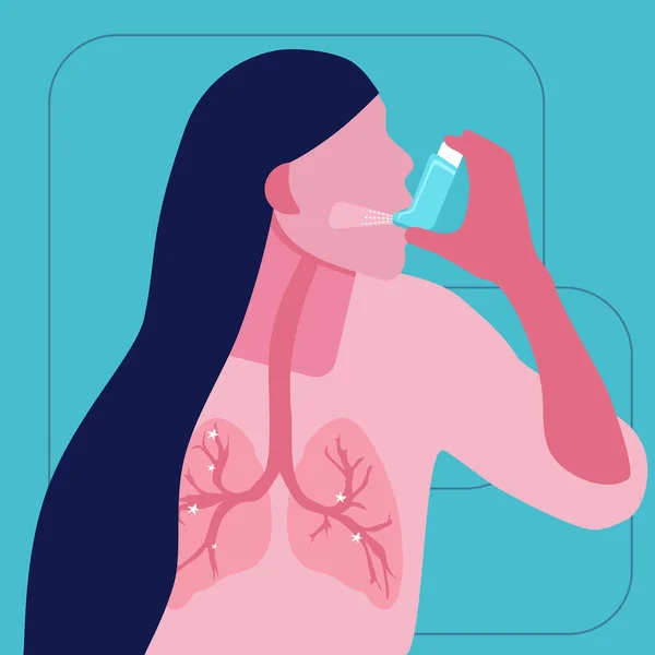 Copd Világnap Krónikus Obstruktív Tüdőbetegség Koncepció Asztmás Lány Lélegzik Egy — Stock Vector