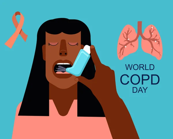 Día Mundial Epoc Concepto Enfermedad Pulmonar Obstructiva Crónica Niña Afroamericana — Vector de stock