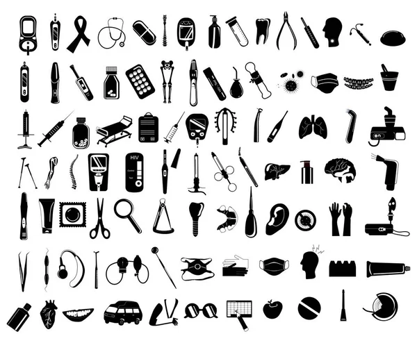 Iconos Médicos Blanco Negro Servicio Odontología Instrumentos Ortodóncicos Ginecología Anticonceptivos — Vector de stock