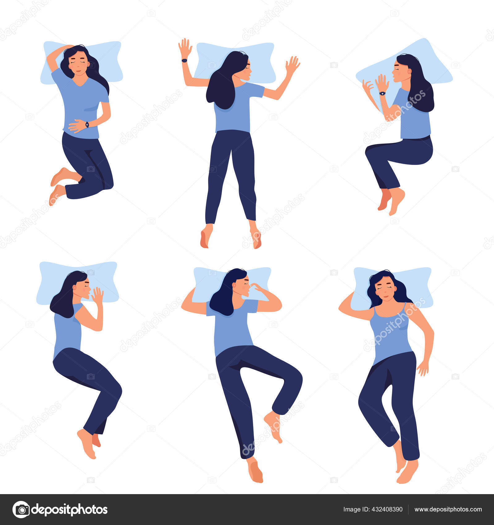87 Sleep positions-stockillustrasjoner | DepositPhotos, image size:1600x1700