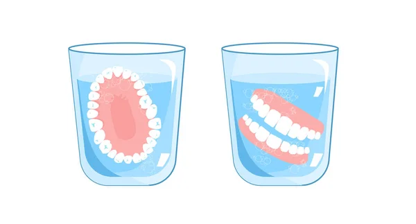 Ψεύτικη Σιαγόνα Γυαλί Νερό Επάνω Μπροστινή Όψη Οδοντόκρεμα Αφαιρούμενο Πιάτο — Διανυσματικό Αρχείο