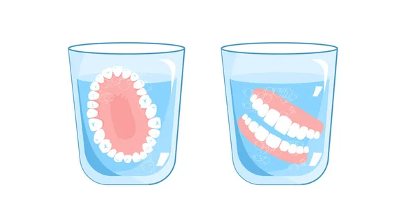 Fausse Mâchoire Verre Avec Eau Dessus Vue Avant Denture Une — Image vectorielle