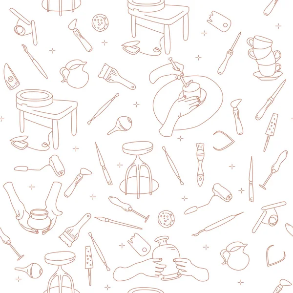 Çamur karalama stilinde kusursuz desenler. Çömlek modelleme ve heykel aletleri. Çizgi sanat aletleri. Seramik atölyesi. Geçmiş, web sitesi için baskı, tekstil, kırtasiye. Uygulama için duvar kağıdı, akıllı telefon.