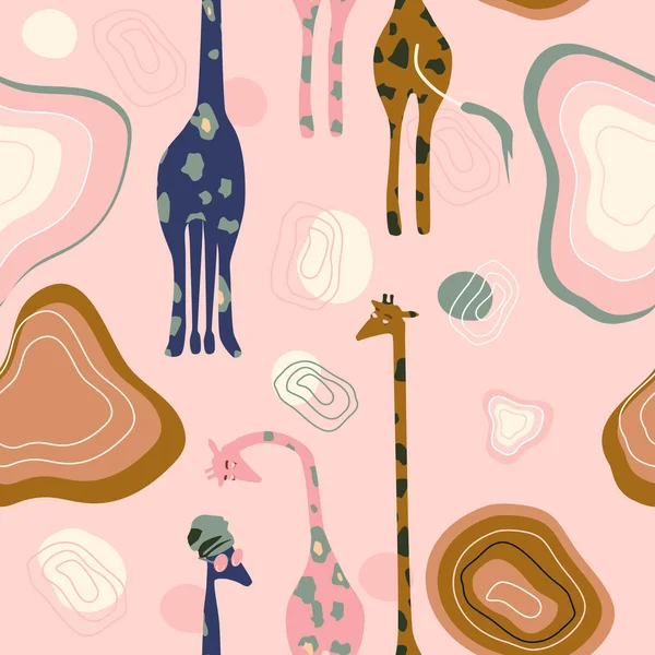 Padrão Sem Costura Abstrato Com Mão Desenhada Família Girafas Africanas —  Vetores de Stock