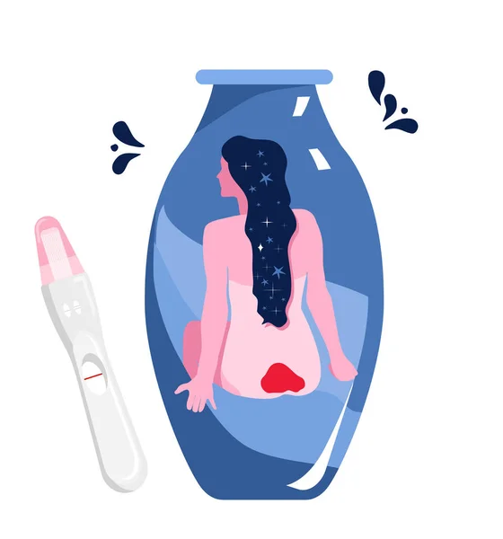 Fiatal Vérzik Vázában Negatív Terhességi Teszt Vetélés Kényszeres Abortusz Orvosi — Stock Vector