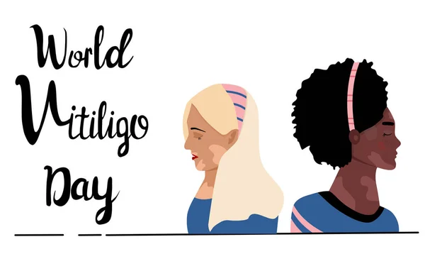 Wereld Vitiligo Dag Jonge Vrouwen Verschillende Etniciteiten Met Huidziekte Depigmentatieprobleem — Stockvector