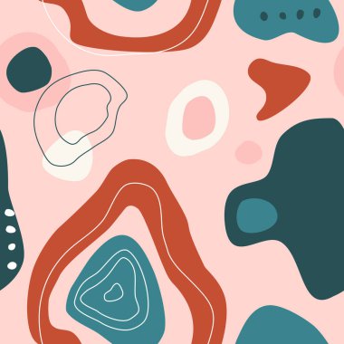 El çizimi elementlerle soyut ve pürüzsüz desen. Kart, durağanlık için karalama arkaplanı. Moda renkleri. Orta çağ modern sanat eserleri.