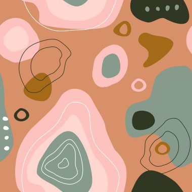 El çizimi elementlerle soyut ve pürüzsüz desen. Kart, durağanlık için karalama arkaplanı. Moda renkleri. Orta çağ modern sanat eserleri.