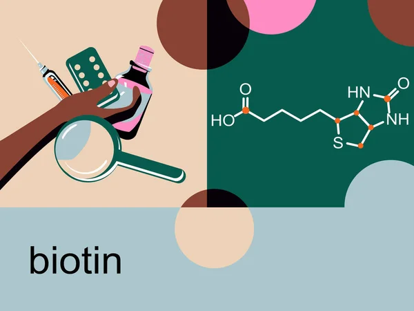 Biotin Vitamin Chemický Vzorec Vektorové Informačnígrafické Ilustrace Ikonami Výživa Pro — Stockový vektor