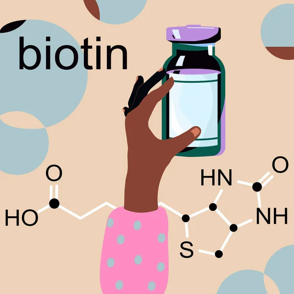 Biotin Nebo Vitamin Chemickým Složením Základní Živina Ruka Drží Bioaktivní — Stockový vektor