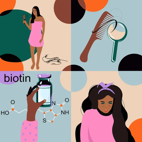 Biotin Vitamin Chemický Vzorec Vektorové Informačnígrafické Ilustrace Ikonami Výživa Pro — Stockový vektor