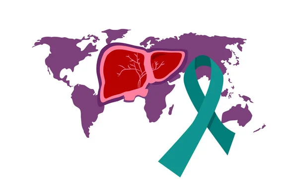 Ilustración Del Día Mundial Hepatitis Cuide Hígado Concepto Cirrosis Mapa — Vector de stock