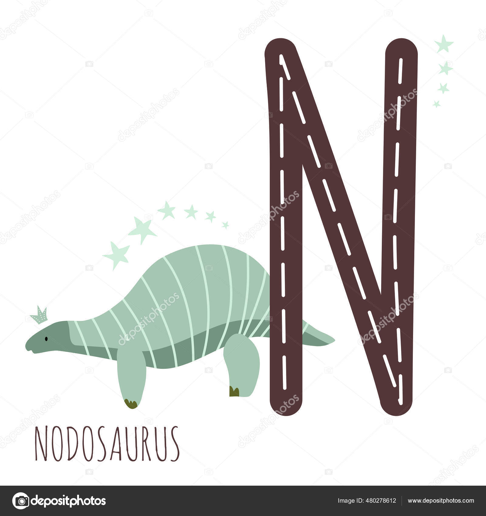 Nodosaurus Letter Reptile Name Hand Drawn Cute Herbivores Dinosaur Educational Stock Vector Image By C Golubevadari Gmail Com