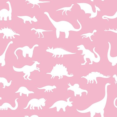 Şirin siluet dinozorlarla kusursuz desenler. Jurasik, mesozoik sürüngenler. Çeşitli dinozor karakterleri. Otçul ve yırtıcı hayvanlarla tarih öncesi çizimler.