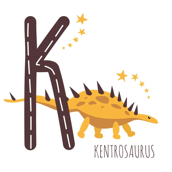 Kentrosaurus Lettre Avec Nom Reptile Dessiné Main Dinosaure Mignon Herbivores — Image vectorielle