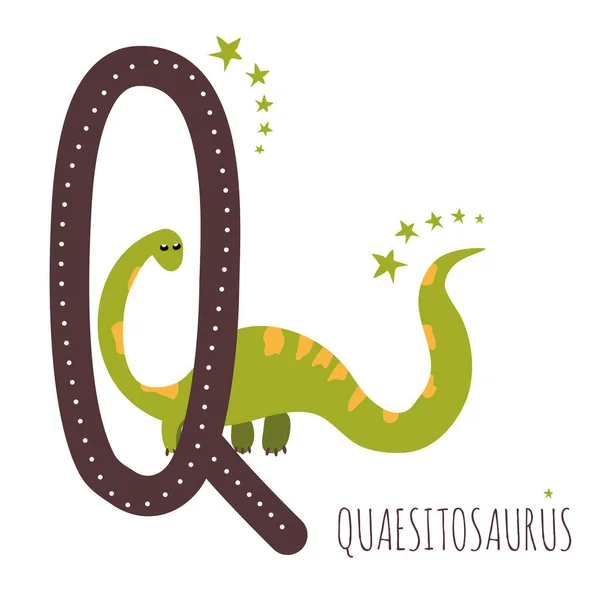 Quaesitosaurus Letter Met Reptielnaam Met Hand Getekend Schattige Planteneters Dinosaurus — Stockvector