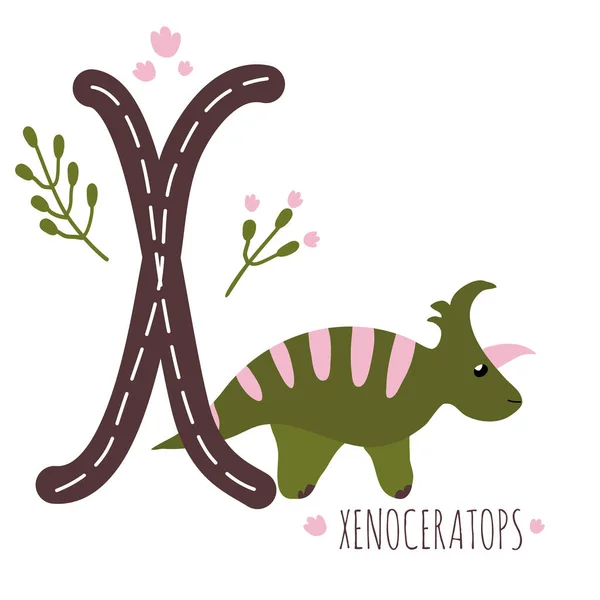 Xenoceratops Sürüngen Isimli Harfi Çizimi Şirin Bir Dinozor Eğitimsel Tarih — Stok Vektör