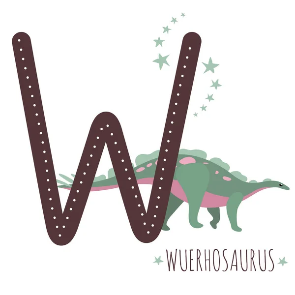 Wuerhosaurus Lettre Avec Nom Reptile Dessiné Main Dinosaure Mignon Illustration — Image vectorielle