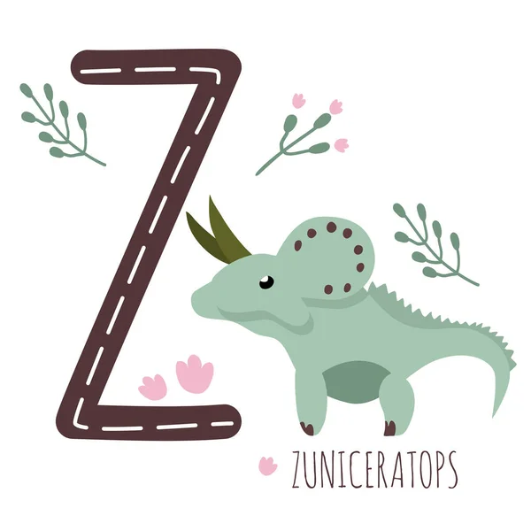 Zuniceratops Sürüngen Isimli Harfi Çizimi Şirin Bir Dinozor Eğitimsel Tarih — Stok Vektör