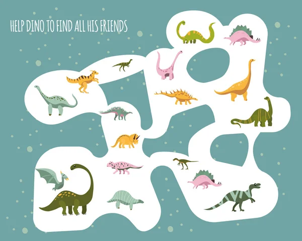 Aidez Bébé Dinosaure Trouver Tous Ses Amis Mini Jeu Société — Image vectorielle