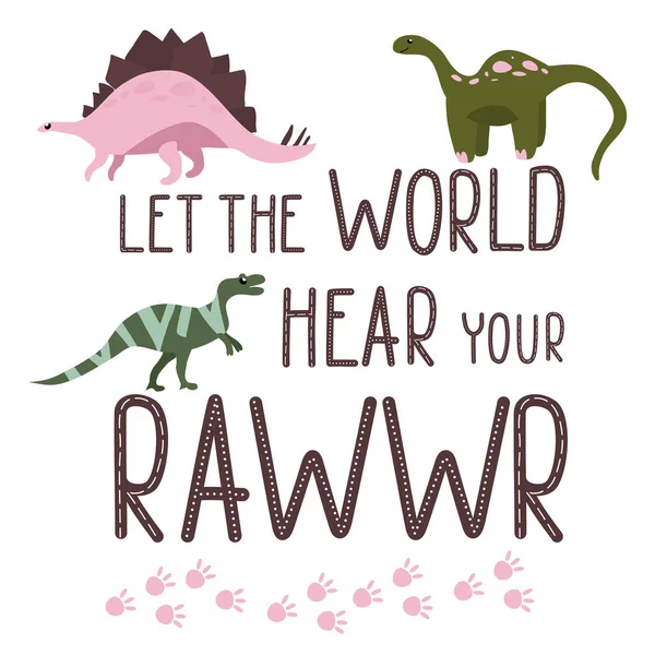 Motivational Dino Quote Let World Hear Your Roar Text Cute — Image vectorielle