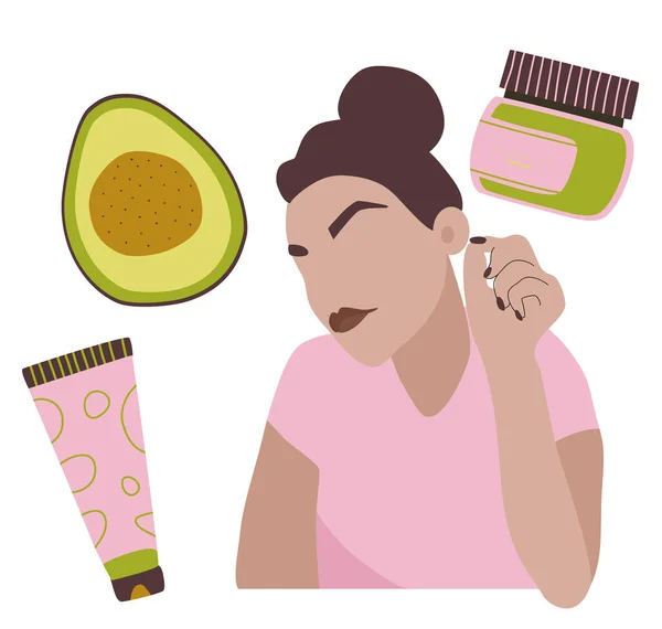 Cosmético Casero Avocado Make Máscara Facial Orgánica Cuidado Natural Piel — Archivo Imágenes Vectoriales