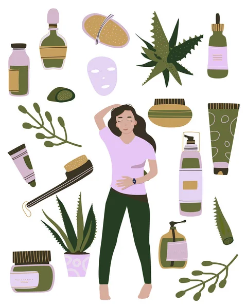 Hemlagad Kosmetika Från Aloe Vera Make Ekologisk Ansiktsmask Naturlig Hudvård — Stock vektor