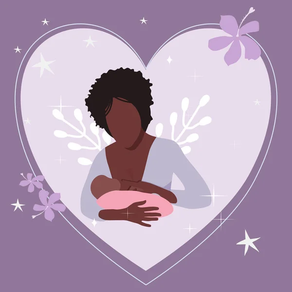 World Breastfeeding Week Illustration Young Afro American Woman Child Lactation — Stockvector