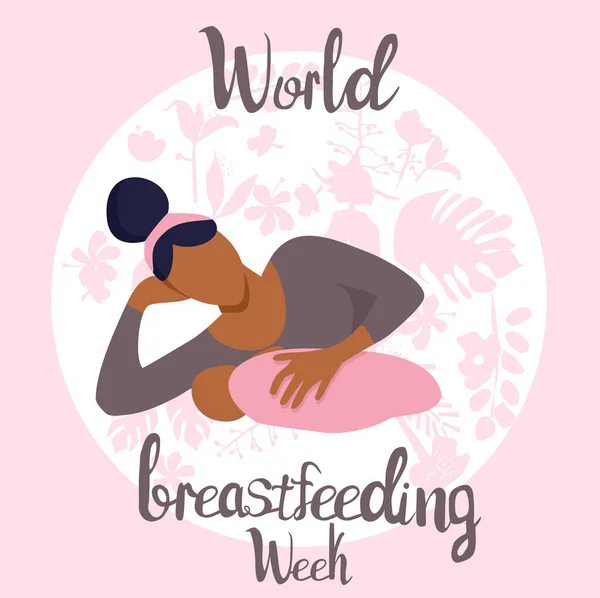 Ilustración Semana Mundial Lactancia Materna Concepto Lactancia Mamá Sostiene Bebé — Archivo Imágenes Vectoriales