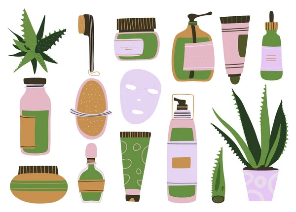 Hemgjord Kosmetika Från Aloe Vera Make Ekologisk Ansiktsmask Naturlig Hudvård — Stock vektor