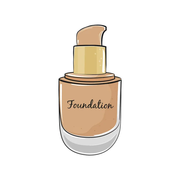 Beige foundation voor de huid make-up in elegante fles geïsoleerd op witte achtergrond. Vectorillustratie. — Stockvector