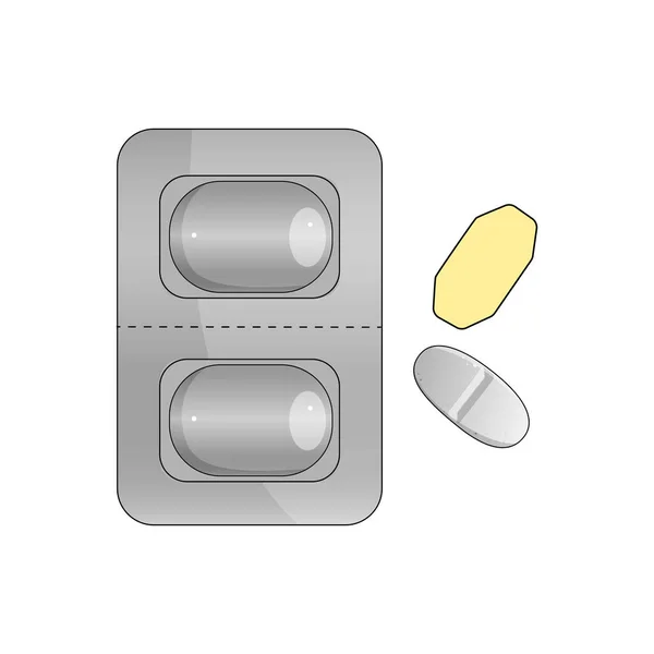 Pillole, compresse in blister, concetto medico. Illustrazione vettoriale. — Vettoriale Stock