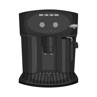 Siyah kahve makinesi beyaz arka planda izole edilmiş. Vektör illüstrasyonu.