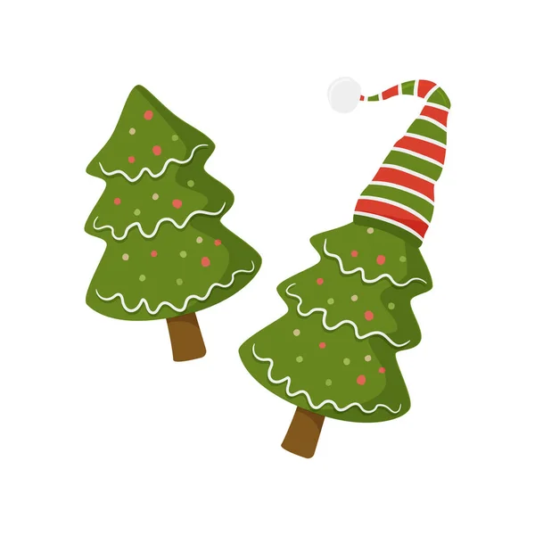 Árvore de ano novo em santa hat em estilo doodle, ilustração vetorial. —  Vetores de Stock