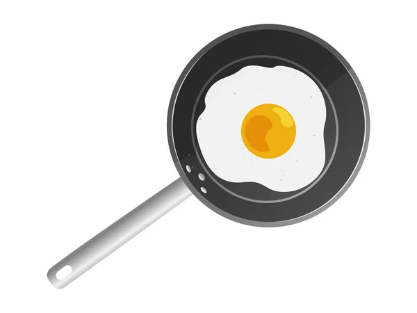 Frigideira preta com ovo frito no fundo branco. Ilustração vetorial. —  Vetores de Stock