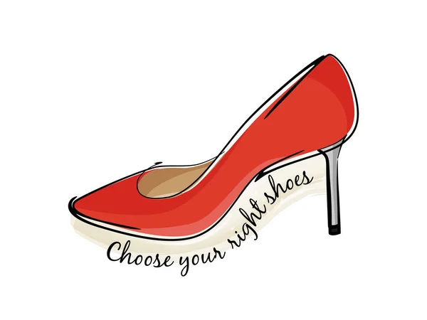 Icono de zapato mujer roja con texto aislado sobre fondo blanco. Ilustración vectorial. — Archivo Imágenes Vectoriales