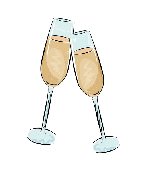 Weingläser mit Champagner, festlicher Toast. Vektorillustration. — Stockvektor