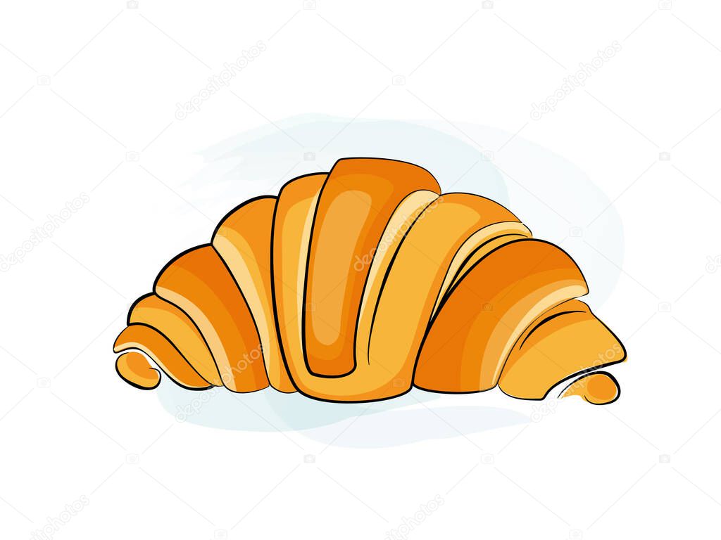 Croissant cute cartoon icon isolated on white background. Bacery shop, lotype. Vector illustration.