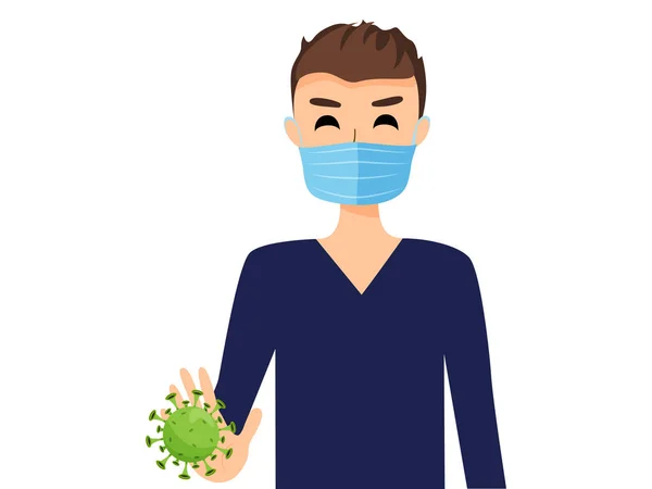 Stoppa coronavirus, man i medicinsk mask. Vektorillustration. — Stock vektor