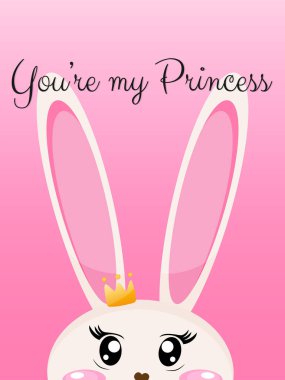 Şirin tavşan prenses kartı, tavşan vektör çizimi.