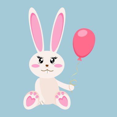 Şirin bebek tavşan, pembe balon vektör çizimi olan tavşan.. 